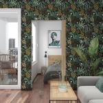 Black Forest Peel and Stick Wallpaper, Green Golden leaf Contact Paper 17.5" x 118", Botanical Jungle Wall Paper Murals Removable Self Adhesive Waterproof for Room Walls Shelves Cabinet Drawer Table