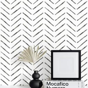 Rugreat Herringbone Peel and Stick Wallpaper Modern Stripe Contact Paper for Cabinets Neutral Self Adhesive Removable Wallpaper for Bedroom Bathroom Waterproof Black and White 393inL17.3inW