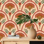 HLNIUC Bohemia Flower Wallpaper(17”X118”) Boho Flora Peel and Stick Wallpaper Vintage Removable Botanical Contact Wallpapers Mid-century Large Carnation Adhesive Room Paper for Bedroom Cabinet