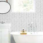 Rugreat Herringbone Peel and Stick Wallpaper Modern Stripe Contact Paper for Cabinets Neutral Self Adhesive Removable Wallpaper for Bedroom Bathroom Waterproof Black and White 393inL17.3inW