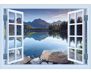 FLFK Fake Window Wall Mural - Landscapes Faux Window Wall Sticker for Wall Decor, Stick and Peel Wall Decals,48"x32",Set of 2 Sheets