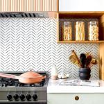 Rugreat Herringbone Peel and Stick Wallpaper Modern Stripe Contact Paper for Cabinets Neutral Self Adhesive Removable Wallpaper for Bedroom Bathroom Waterproof Black and White 393inL17.3inW