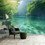 BSFHH Nature Tapestry Forest Tree Sea Cave Wall Hanging, Stream Through Rainforest Landscape Wall Art Tapestry for Bedroom Living room (Lake View, 90"×70", Unframed)