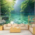 BSFHH Nature Tapestry Forest Tree Sea Cave Wall Hanging, Stream Through Rainforest Landscape Wall Art Tapestry for Bedroom Living room (Lake View, 90"×70", Unframed)