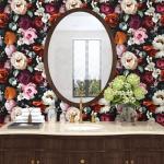 Floral Wallpaper Peel and Stick, Rose Flowers Contact Paper 17.5" x 393.7", Modern Wall Murals Self Adhesive Removable Waterproof for Room Shelves Cabinet Drawer Table Decor (Black, Red, Beige)