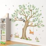 wondever Kids Large Tree Wall Stickers Animal Tree Fox Owl Peel and Stick Wall Art Decals for Kids Bedroom Baby Nursery