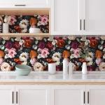 Floral Wallpaper Peel and Stick, Rose Flowers Contact Paper 17.5" x 393.7", Modern Wall Murals Self Adhesive Removable Waterproof for Room Shelves Cabinet Drawer Table Decor (Black, Red, Beige)