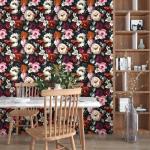Floral Wallpaper Peel and Stick, Rose Flowers Contact Paper 17.5" x 393.7", Modern Wall Murals Self Adhesive Removable Waterproof for Room Shelves Cabinet Drawer Table Decor (Black, Red, Beige)