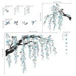 wondever Large Watercolor Flower Branch Wall Stickers Blue Blossom Tree Branches Peel and Stick Wall Art Decals for Living Room Bedroom TV Wall