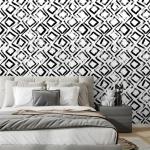 Danmyho Modern Rectangle Pattern Wallpaper Black White Removable Contact Paper Vinyl Geometric Peel and Stick Wallpaper for Bedroom Living Room Bathroom 17.7"x118"