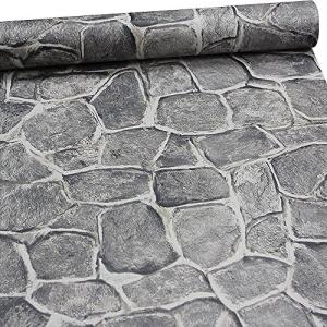 ZeroStage 11 Yards Stone Wallpaper Peel and Stick Removable Castle Tower Rustic Contact Paper Self Adhesive Backsplash Wall Panels Decorative for Cabinets Kitchen Dark Grey Fortress