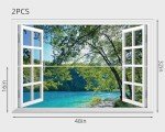 FLFK Fake Window Wall Mural - Lakes in The Jungle Faux Window Wall Sticker for Wall Decor, Stick and Peel Wall Decals,48"x32",Set of 2 Sheets