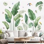 Decalmile Tropical Palm Leaves Wall Decals - Nature Banana Leaf Green Plants Birds Wall Art Stickers for Living Room Sofa TV Background Decor