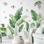 Decalmile Tropical Palm Leaves Wall Decals - Nature Banana Leaf Green Plants Birds Wall Art Stickers for Living Room Sofa TV Background Decor