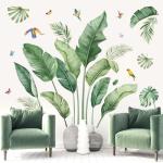 Decalmile Tropical Palm Leaves Wall Decals - Nature Banana Leaf Green Plants Birds Wall Art Stickers for Living Room Sofa TV Background Decor