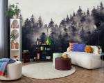 YIHWM -Misty Forest Backdrop Large Fabric Living Room Wallpaper Black Pine Forest Bedroom Bathroom Wall Mural- 91"x65"（ not Peel and Stick）