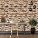 Arthome Rock Wallpaper Peel and Stick 17''x240'' Self Adhesive Contact Paper Waterproof Stone Brick Vinyl Film Wall Paper for Bedroom Living Room Fireplace Backsplash Wall Covering（Brown）