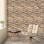 Arthome Rock Wallpaper Peel and Stick 17''x240'' Self Adhesive Contact Paper Waterproof Stone Brick Vinyl Film Wall Paper for Bedroom Living Room Fireplace Backsplash Wall Covering（Brown）