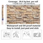 Arthome Rock Wallpaper Peel and Stick 17''x240'' Self Adhesive Contact Paper Waterproof Stone Brick Vinyl Film Wall Paper for Bedroom Living Room Fireplace Backsplash Wall Covering（Brown）