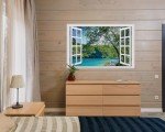 FLFK Fake Window Wall Mural - Lakes in The Jungle Faux Window Wall Sticker for Wall Decor, Stick and Peel Wall Decals,48"x32",Set of 2 Sheets
