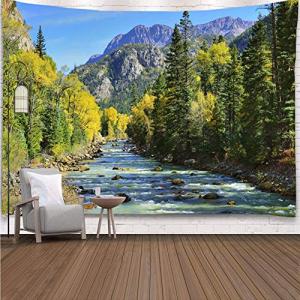 YISURE Extra Large Huge Tapestry 120(W) x 90(L) Inch, Nature Mountain Forest Tapestry, Scenic Green Pine Tree Waterfall Landscape Wall Hanging Tapestries for Home Office Dorm Indoor and Outdoor