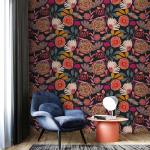 Vividpatch Wallpaper Peel and Stick Floral Wall Paper Removable Waterproof Navy/Pink/Orange Contact Paper for Bedroom, Bathroom,Bathroom, Home Wall 17.3" x 118"