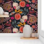 Vividpatch Wallpaper Peel and Stick Floral Wall Paper Removable Waterproof Navy/Pink/Orange Contact Paper for Bedroom, Bathroom,Bathroom, Home Wall 17.3" x 118"