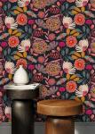 Vividpatch Wallpaper Peel and Stick Floral Wall Paper Removable Waterproof Navy/Pink/Orange Contact Paper for Bedroom, Bathroom,Bathroom, Home Wall 17.3" x 118"