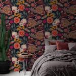 Vividpatch Wallpaper Peel and Stick Floral Wall Paper Removable Waterproof Navy/Pink/Orange Contact Paper for Bedroom, Bathroom,Bathroom, Home Wall 17.3" x 118"