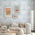 Floral Wallpaper Peel and Stick Wallpaper 17.3"x393" Boho Contact Paper Removable Self Adhesive Wall Paper for Bathroom Bedroom Blue and White Wildflower Wallpapers for Walls Home Decorate Vinyl