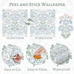 Floral Wallpaper Peel and Stick Wallpaper 17.3"x393" Boho Contact Paper Removable Self Adhesive Wall Paper for Bathroom Bedroom Blue and White Wildflower Wallpapers for Walls Home Decorate Vinyl