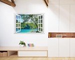 FLFK Fake Window Wall Mural - Lakes in The Jungle Faux Window Wall Sticker for Wall Decor, Stick and Peel Wall Decals,48"x32",Set of 2 Sheets