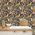 HAOKHOME Forest Peel and Stick Wallpaper Floral Jungle Leopard Animal Forest Removable Stick on Contact Paper for Home Decor Green/Brown/Pink 17.3in x 9.8ft