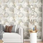 Wallercity Gray/Gold Ginkgo Leaf Wallpaper Peel and Stick Floral Leaves Contact Paper for Countertop Cabinets Vinyl Self Adhesive Waterproof Floral Wallpapers for Bedroom Walls Shelf Liner 17.5x102 IN