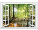 FLFK Fake Window Wall Mural - Forest Jungle Faux Window Wall Sticker for Wall Decor, Stick and Peel Wall Decals,48"x32",Set of 2 Sheets