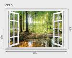 FLFK Fake Window Wall Mural - Forest Jungle Faux Window Wall Sticker for Wall Decor, Stick and Peel Wall Decals,48"x32",Set of 2 Sheets