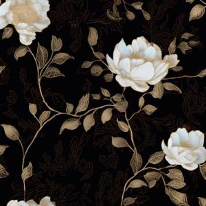 Laatse Black Golden Floral Peel and Stick Wallpaper Flowers Contact Paper 17.5"x118" Self Adhesive Waterproof Vintage Dark Floral Wall Paper for Shelf Liner Cabinet Decor