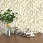 MelunMer Gold Geometric Wallpaper Peel and Stick 276In L 17.7In W Self Adhesive Removable Wallpaper for Bedroom/Bathroom Waterproof Gold/White Contact Paper Hexagon Modern Contact Paper for Cabinets
