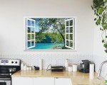 FLFK Fake Window Wall Mural - Lakes in The Jungle Faux Window Wall Sticker for Wall Decor, Stick and Peel Wall Decals,48"x32",Set of 2 Sheets