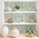 VEELIKE Sage Green Geometric Peel and Stick Wallpaper Boho Abstract Geometric Wallpaper for Bedroom Bathroom Accent Wall 17.7''x118'' Removable Art Deco Wall Paper Green Contact Paper for Cabinets