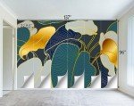 WXHFM - Golden Botanical Leaf wallpeper Living Room Bedroom Wall Mural - 137"x96"（Not Peel and Stick）