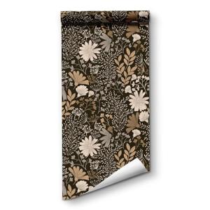 Vintage Contact Paper Boho Wallpaper Leaf Peel and Stick Brown&Black White Floral Wallpaper 17.7in x 118.1in Waterproof Self Adhesive Botanical Wall Paper for Bedroom Cabinet Decor