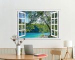 FLFK Fake Window Wall Mural - Lakes in The Jungle Faux Window Wall Sticker for Wall Decor, Stick and Peel Wall Decals,48"x32",Set of 2 Sheets