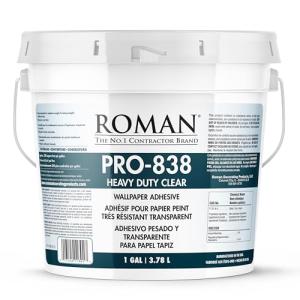 ROMAN PRO-838 Heavy Duty Clear Wallpaper Adhesive, for Commercial Weight Wallcoverings, Wall Carpet, Non-Wovens, and More, 1 Gallon (300 sq. ft.)