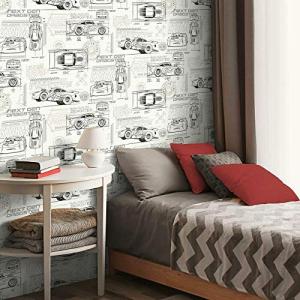 RoomMates RMK11804WP Disney and Pixar Cars Schematic Peel and Stick Wallpaper, Grey/White