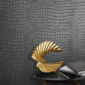 Zeeko Black Peel and Stick Wallpaper 17.3" x 394" Removable Crocodile Wallpaper Embossed Contact Paper Textured Wall Paper for Cabinet Bedroom Bathroom