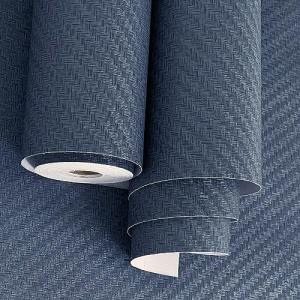 Haimin Fabric Wallpaper Textured Contact Paper (24in X 393in) Navy Blue Grasscloth Wallpaper Peel and Stick Faux Linen Wall Paper Self-Adhesive Vinyl Looks Like Woven Straw