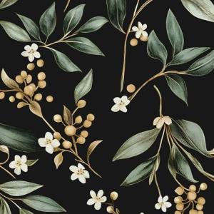 VOLEAAR Extra Long Dark Peel and Stick Wallpaper 17.5" x 393" – Vintage Floral Green Leaf Botanical Self-Adhesive Vinyl Contact Paper for Bathroom Bedroom Kitchen Cabinet Drawer Walls PVC DIY Decor