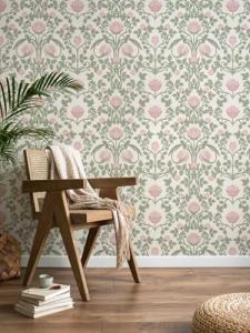 YXTII Floral Wallpaper Peel and Stick - 393.7" × 17.3" Pink and Green Wallpaper for Bedroom Decorative Self Adhesive Shelf Drawer Liner