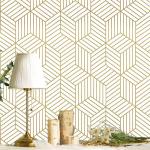 CiCiwind 15.7"x472" White and Gold Peel and Stick Wallpaper Gold Striped Hexagon Contact Paper Removable Self Adhesive Wall Paper Geometric Vinyl Roll for Bathroom Bedroom Wall Decor Upgrade
